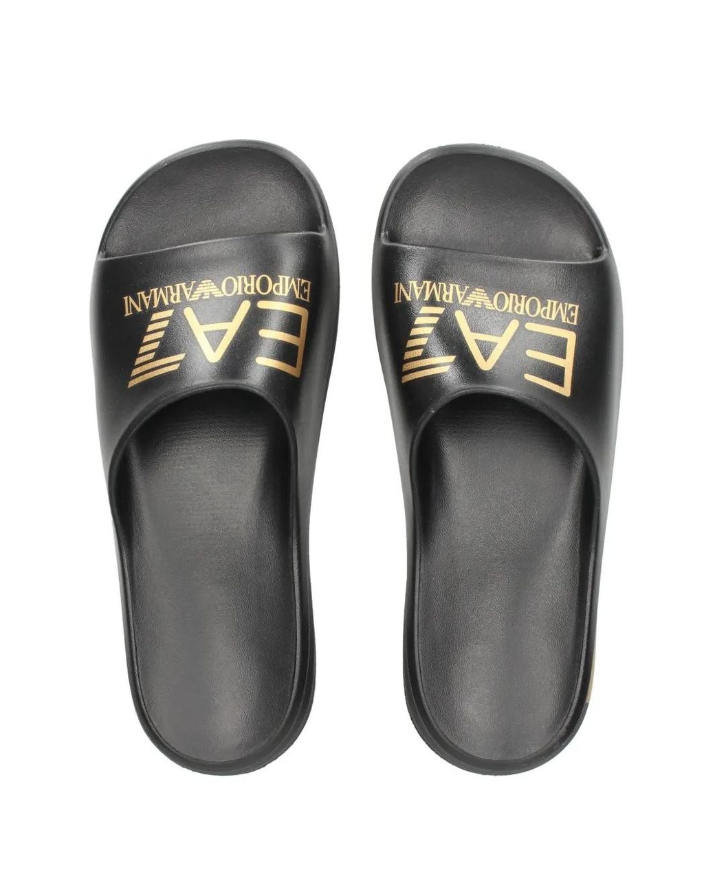 EA7 Black Logo-Print Slides for men