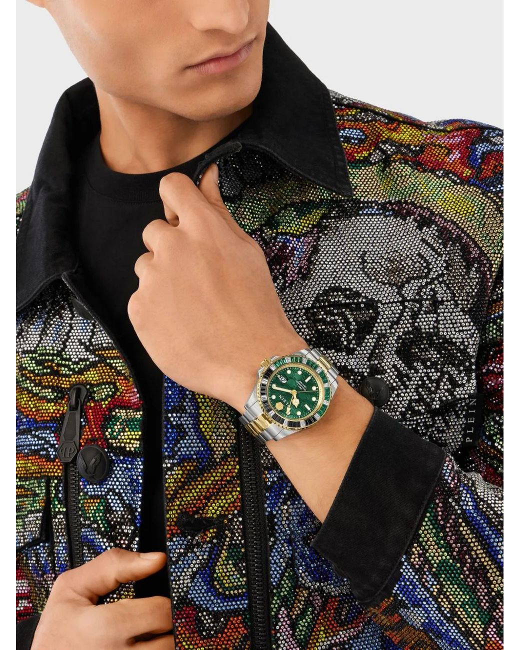 Philipp Plein Green Stainless Steel Watches Gmt-I Challenger Baguettes for men
