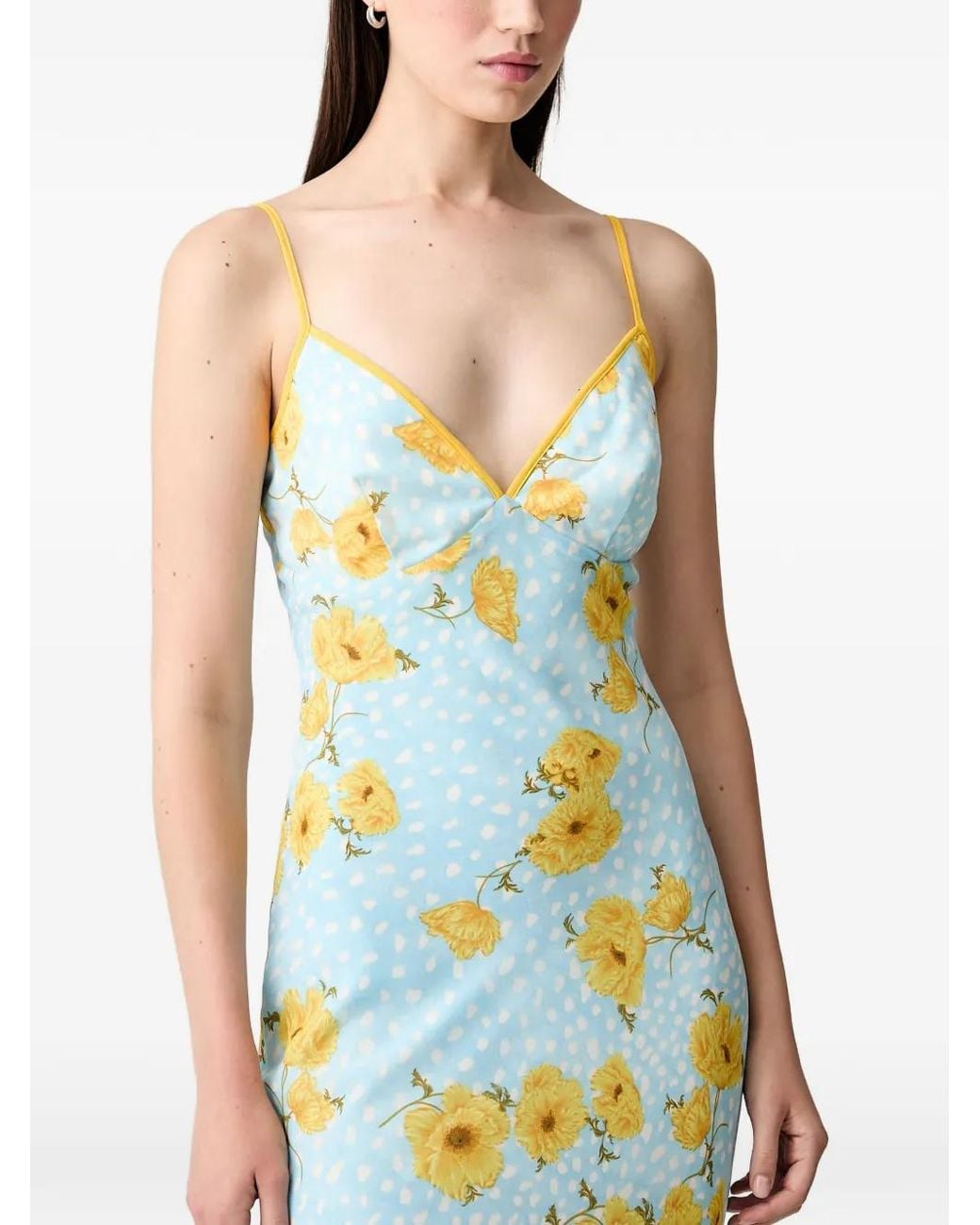 Never Fully Dressed Blue Floral-Print Rosette-Detail Maxi Dress