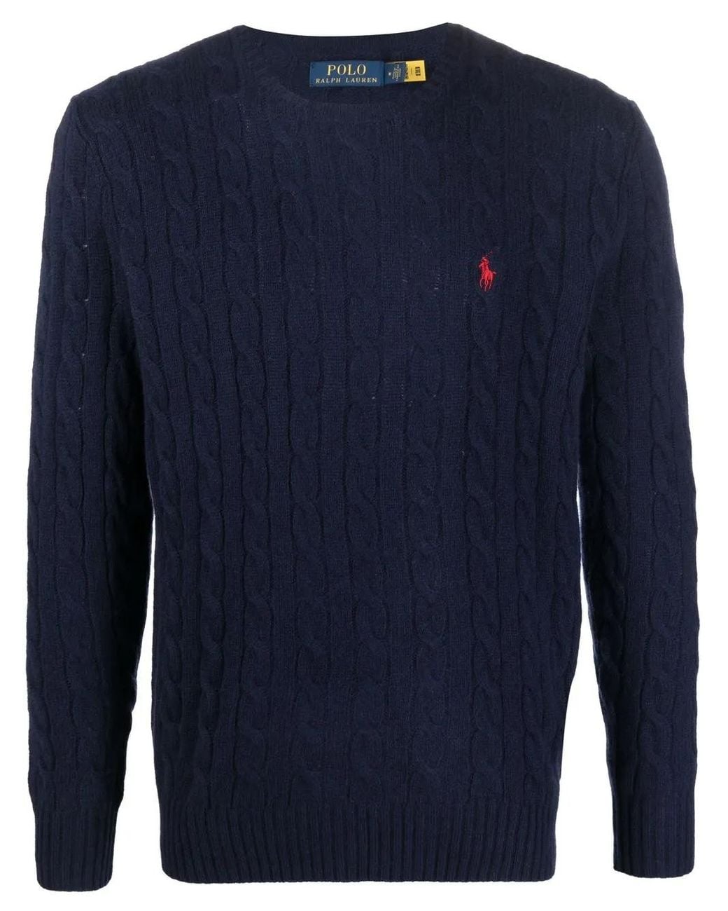 Polo Ralph Lauren Blue Cable-Knit Wool And Cashmere Crewneck Sweater With Pony Embroidery.<Br for men