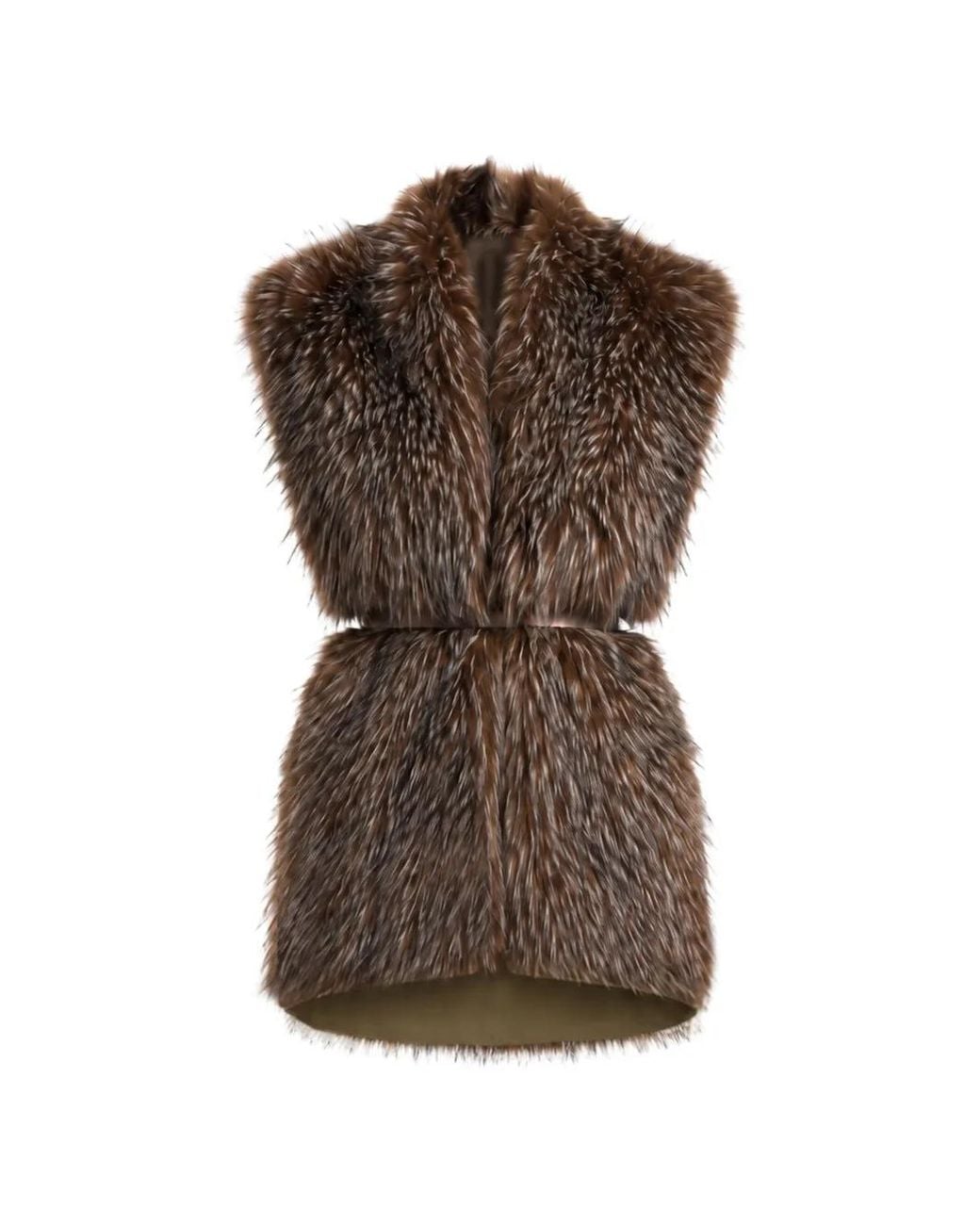 Gemy Maalouf Brown Belted Faux-Fur Gilet