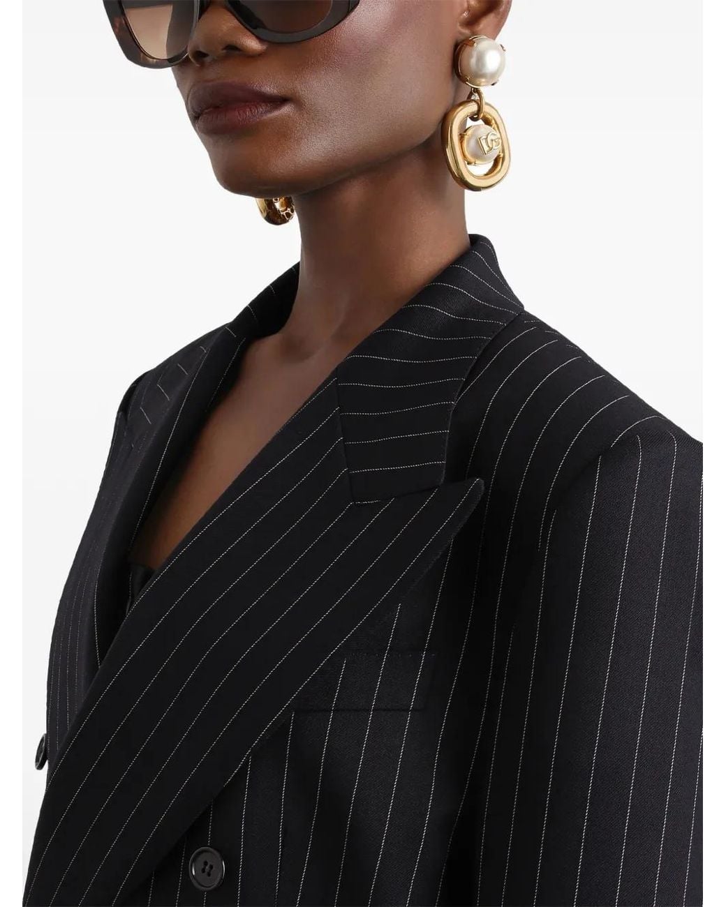 Dolce & Gabbana Black Veste Croisée En Laine À Fines Rayures Linda