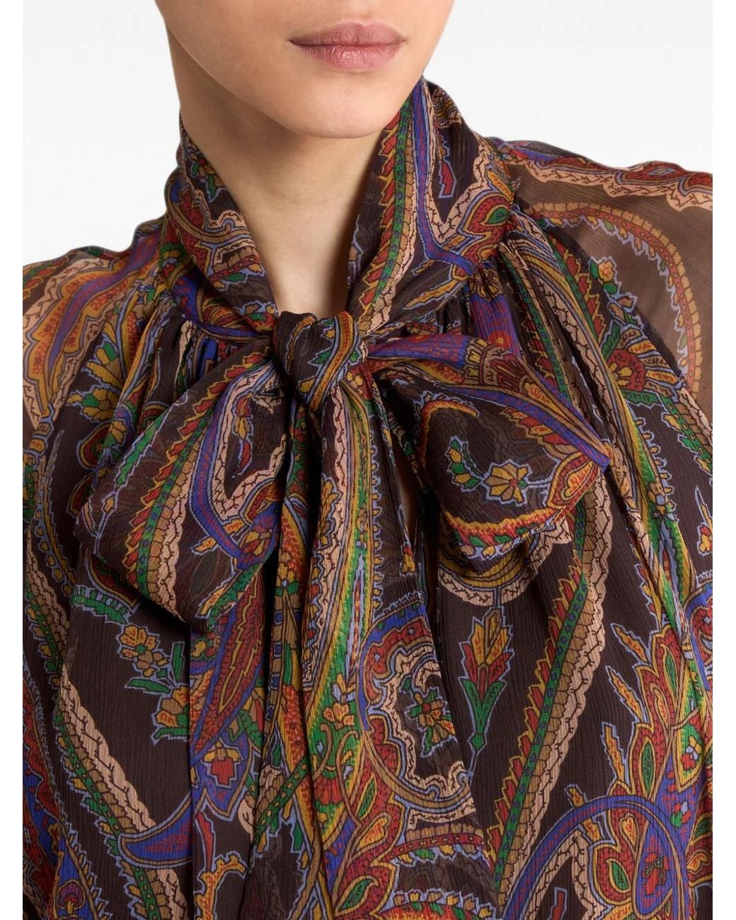 Etro Brown Silk Mini Dress With Ruffles And Paisley Motif