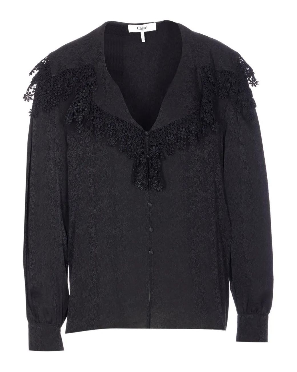 Chloé Blue Lace-Trim Long-Sleeve Blouse