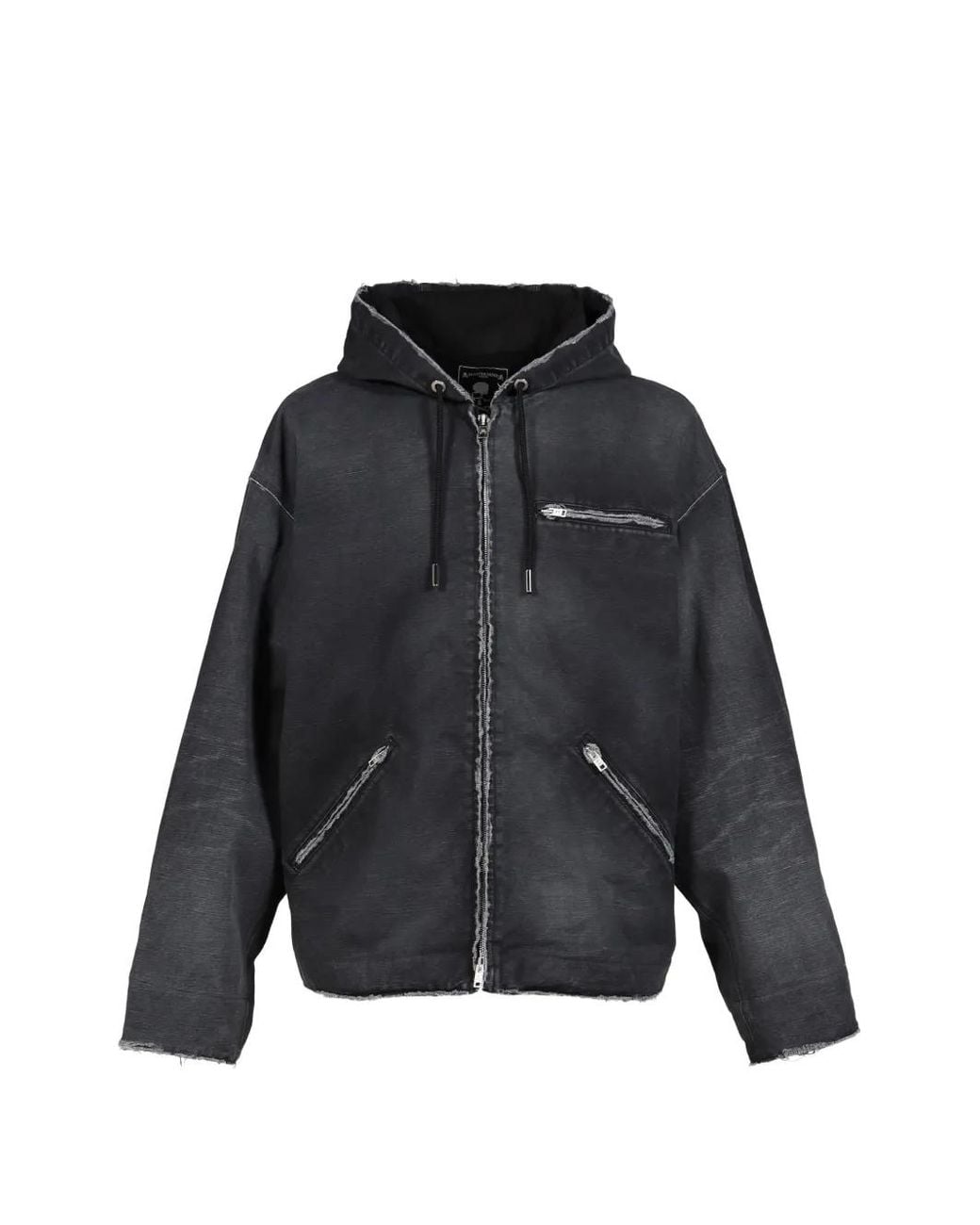 MASTERMIND WORLD Black Distressed Hooded Jacket for men
