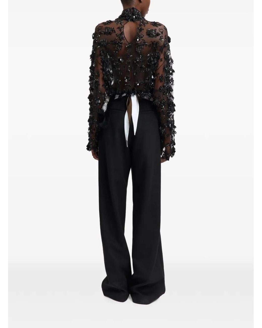 16Arlington Black Olarna Embroidered Mesh Top