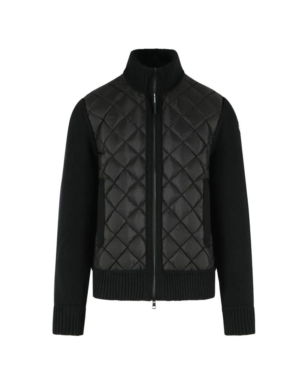 Moncler Black Quilted-Front Ribbed Cardigan for men