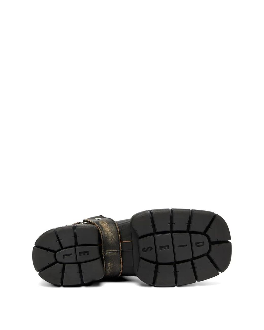 DIESEL Black Chunky Sole Leather Boots With Ankle Strap Detail for men