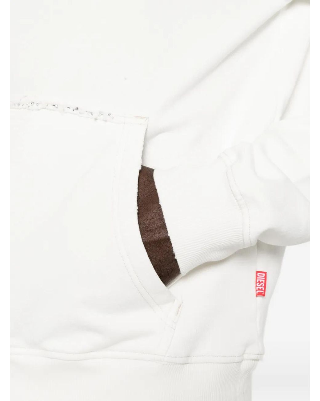 DIESEL White Distressed-Effect Drawstring Hoodie for men