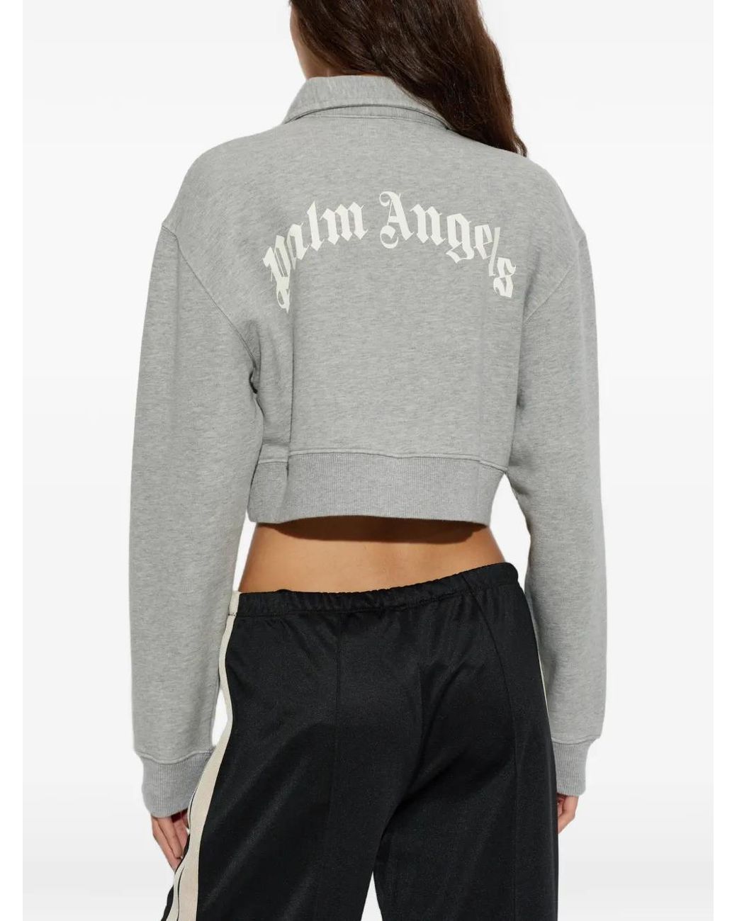 Palm Angels Gray Cropped Quarter-Zip Polo Top