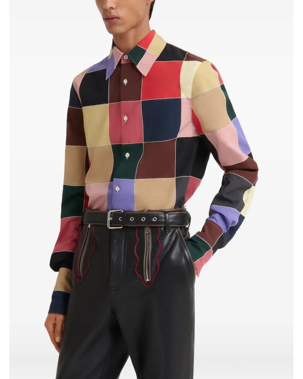 Marni Natural Multicolour Patchwork Poplin Shirt for men