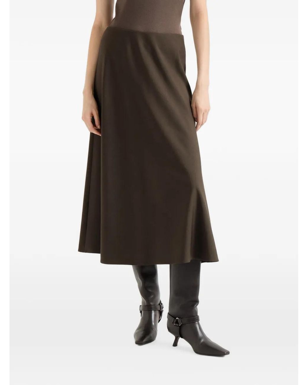 Brunello Cucinelli Brown Comfort Virgin Wool And Viscose Twill Flute Skirt