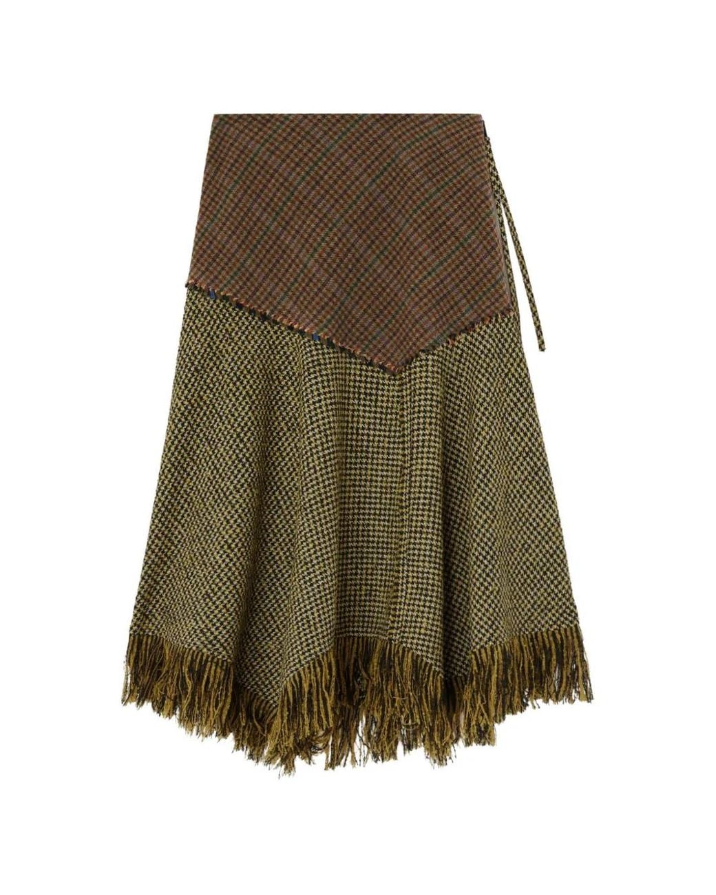 Ganni Brown Patchwork-Rock Mit Fransen