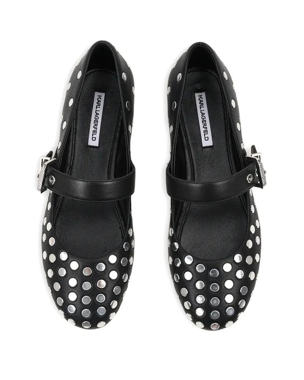 Karl Lagerfeld Black Stud-Embellished Buckle Ballet Flats
