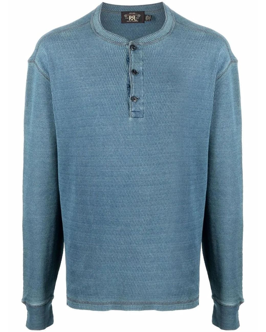 RRL Blue Button-Plaquet Cotton T-Shirt for men