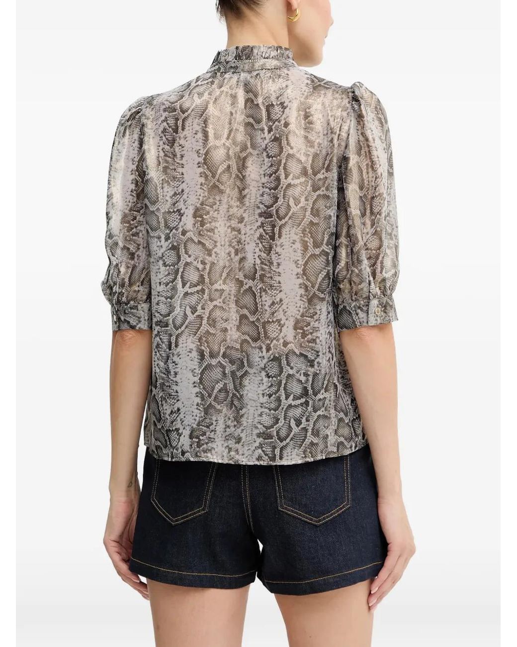 Morgan Blue Ruffled Snake-Print Blouse