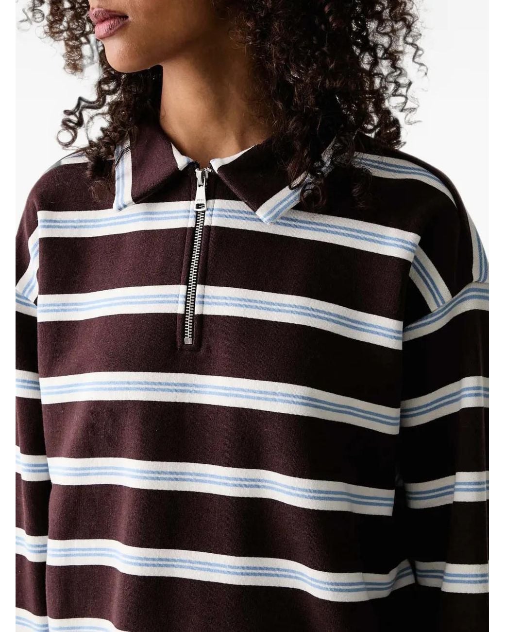 Marc O' Polo Blue Striped Quarter-Zip Polo Top
