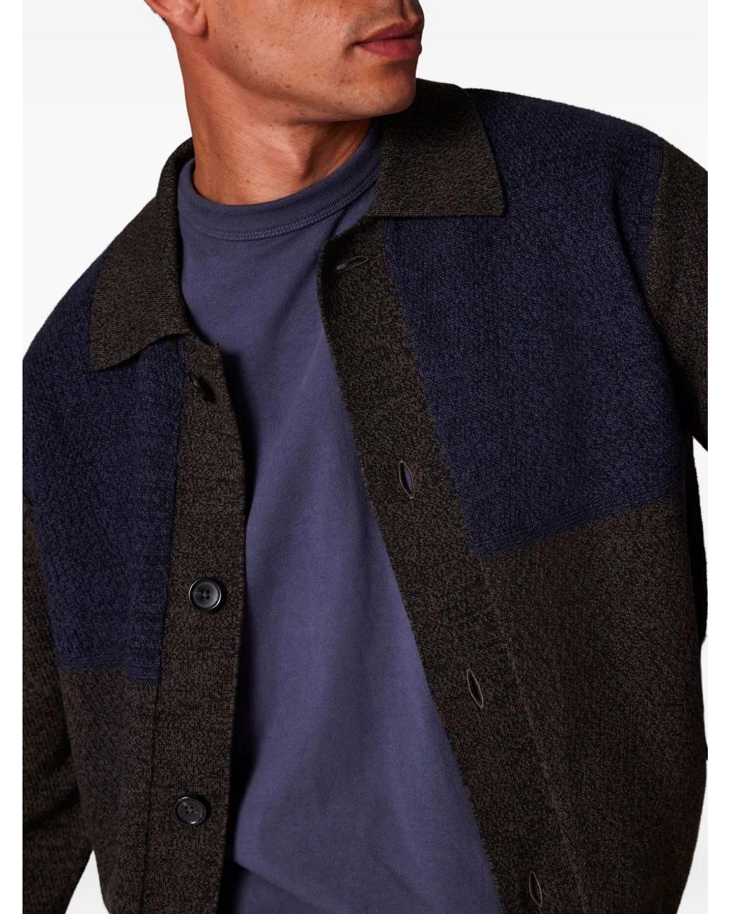 Paul Smith Blue Button-Up Colour-Block Cardigan for men