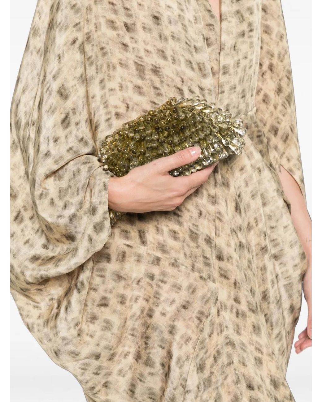 Cortana Natural Mayu Abstract-Print Draped Dress
