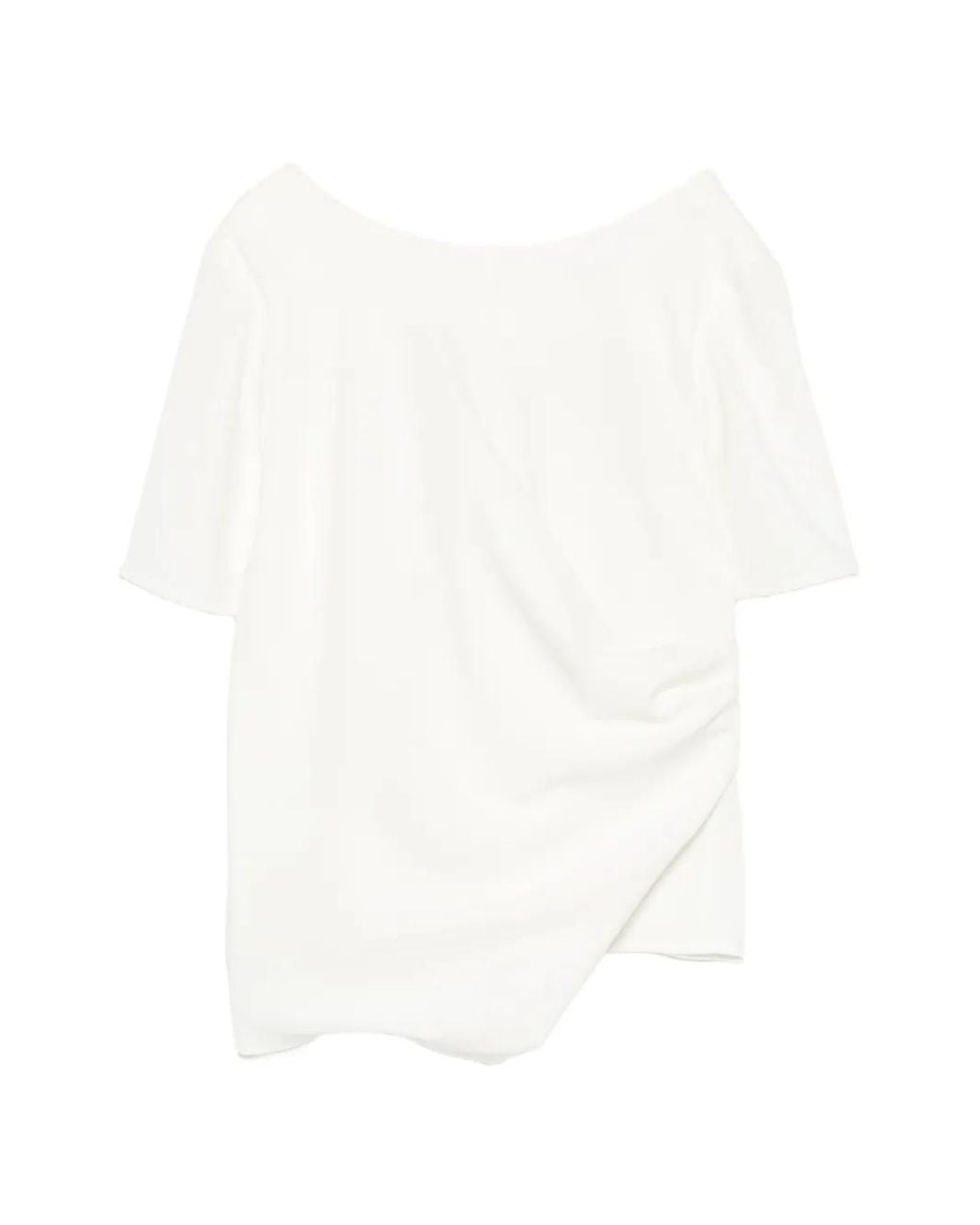 Kaos White Draped Asymmetric-Hem Blouse