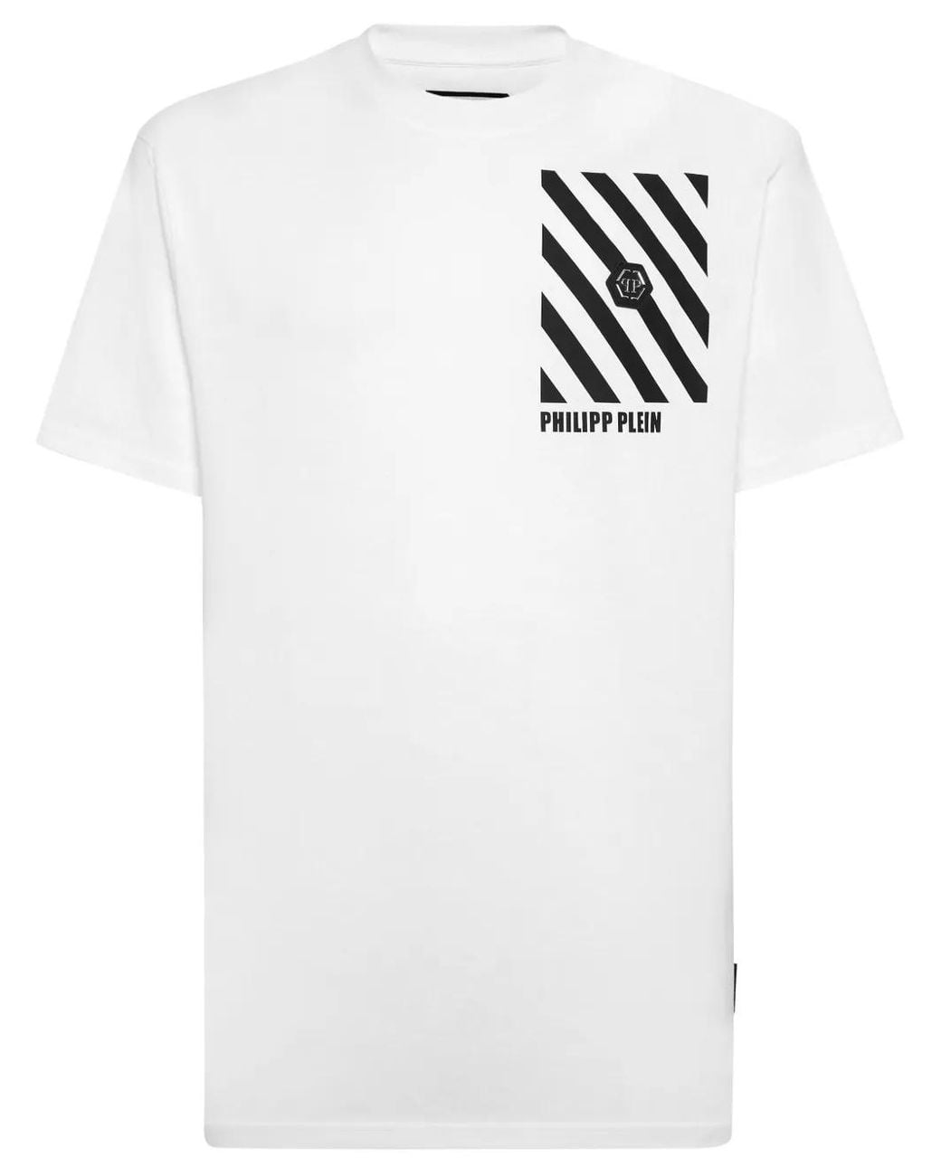 Philipp Plein White Striped Cotton T-Shirt for men