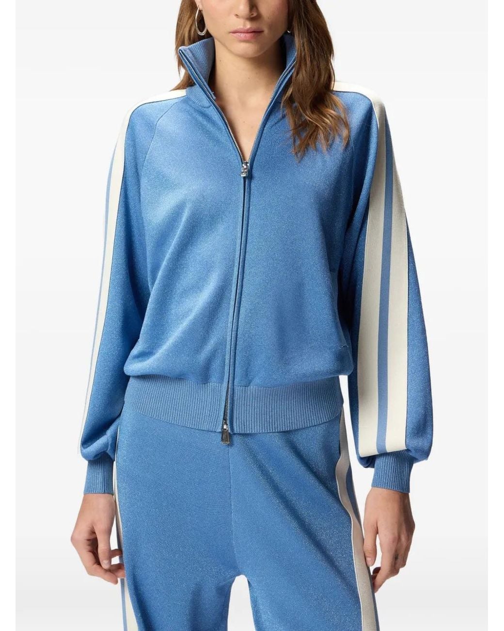 Pinko Blue Zipped Sweatshirt With Love Birds Logo