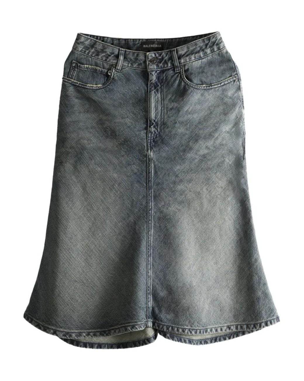 Balenciaga Gray Denim Godét Midi Skirt