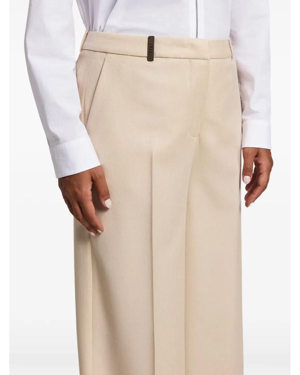 Peserico Natural Wide-Leg Tailored Trousers