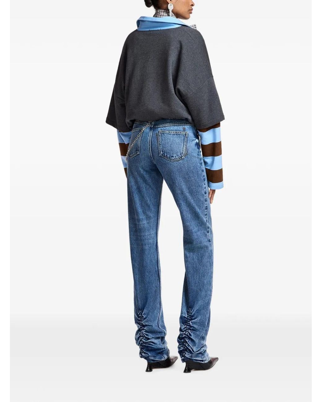 Essentiel Antwerp Blue Karlos Ruched-Hem Chain-Detail Jeans