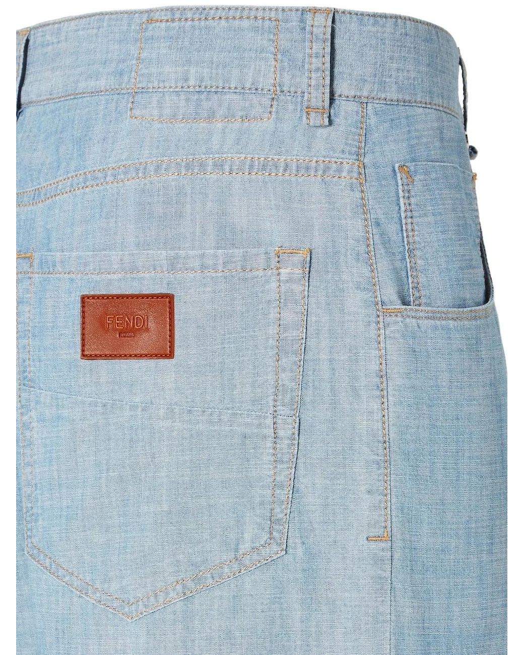Fendi Blue Five-Pocket Chambray Jeans for men