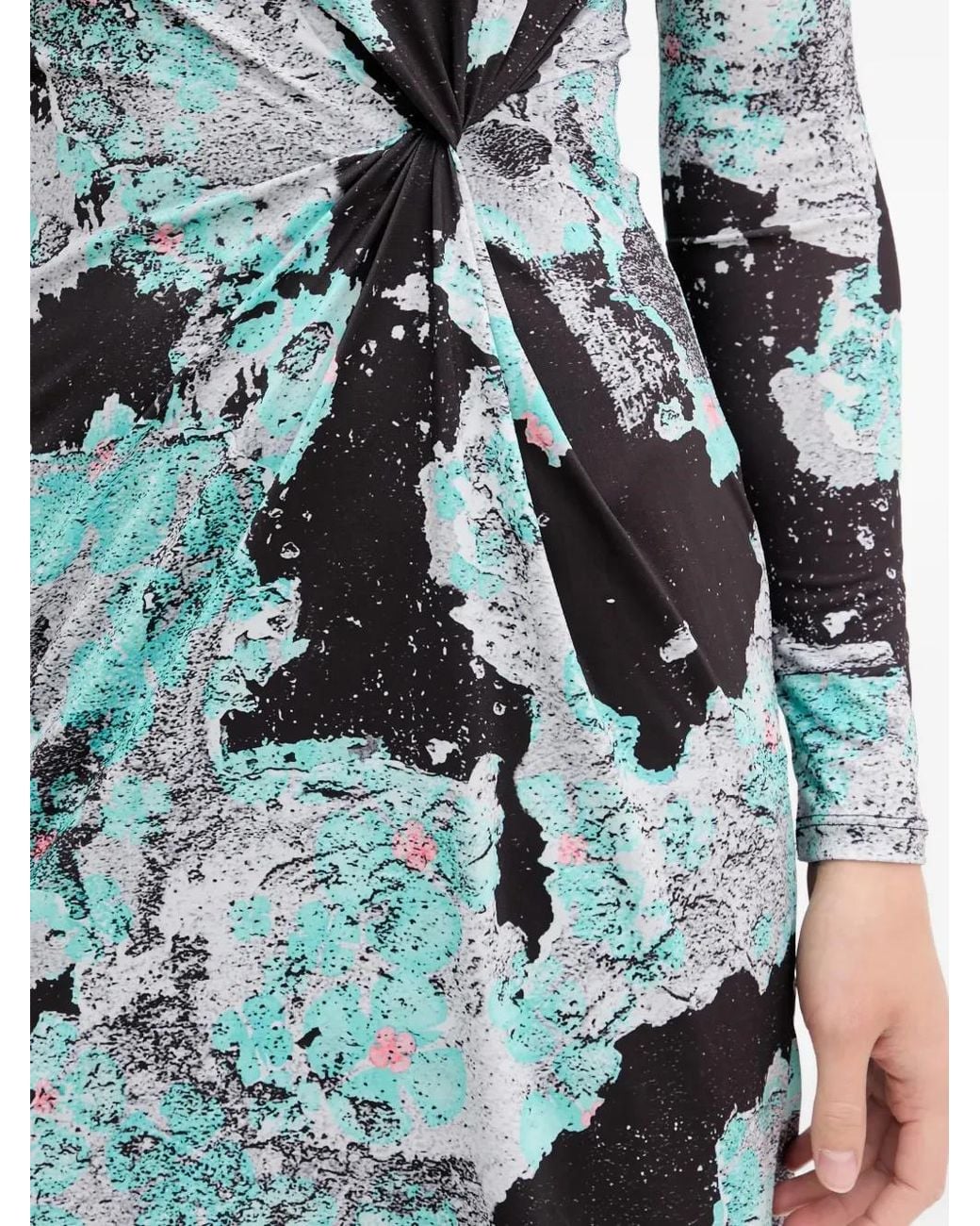 Desigual Blue Robe Courte Imprimée À Détail Noué
