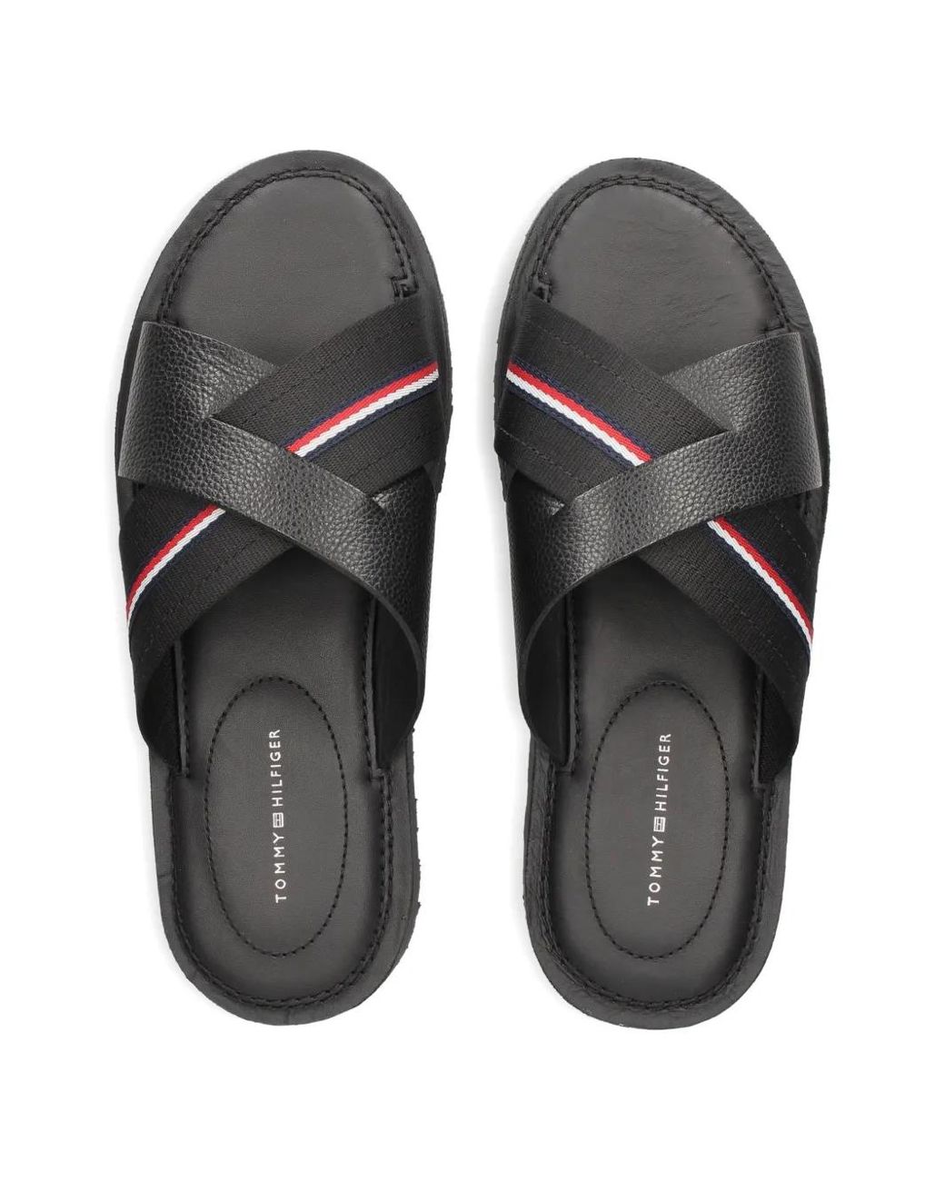 Tommy Hilfiger Black Sandales En Cuir À Brides Croisées for men