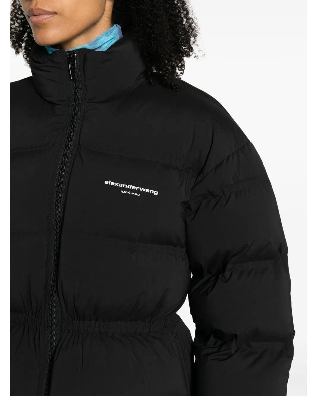 Alexander Wang Black Reflective-Logo Jacquard Puffer Jacket