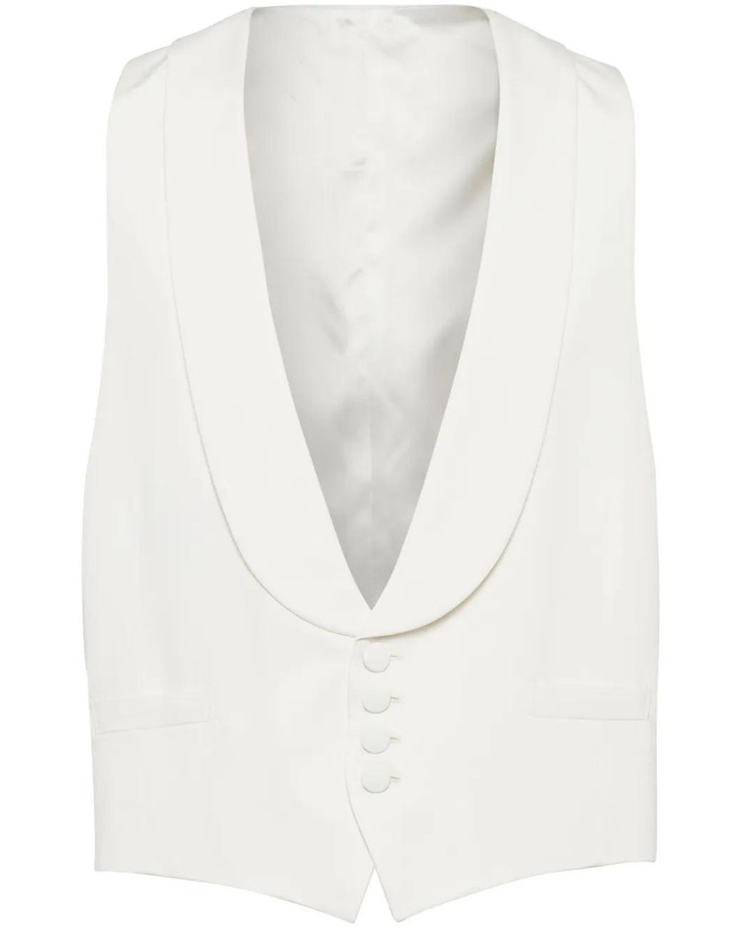 Brunello Cucinelli White Shawl-Lapels Silk Waistcoat for men
