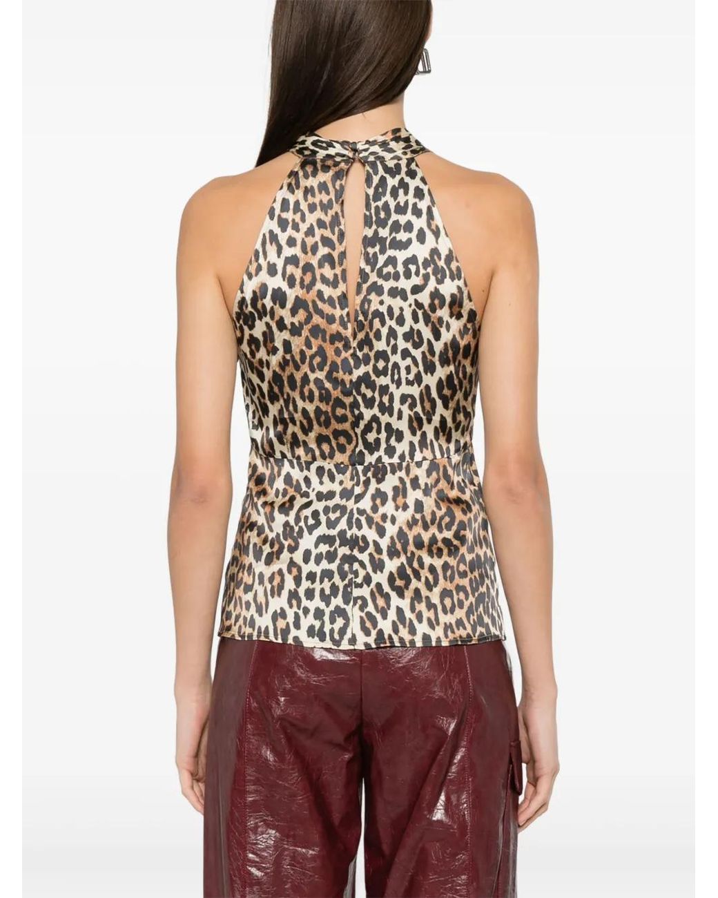 Ganni White Leopard Print Top