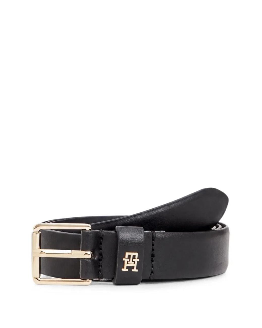 Tommy Hilfiger Black Th Monogram-Plaque Leather Belt