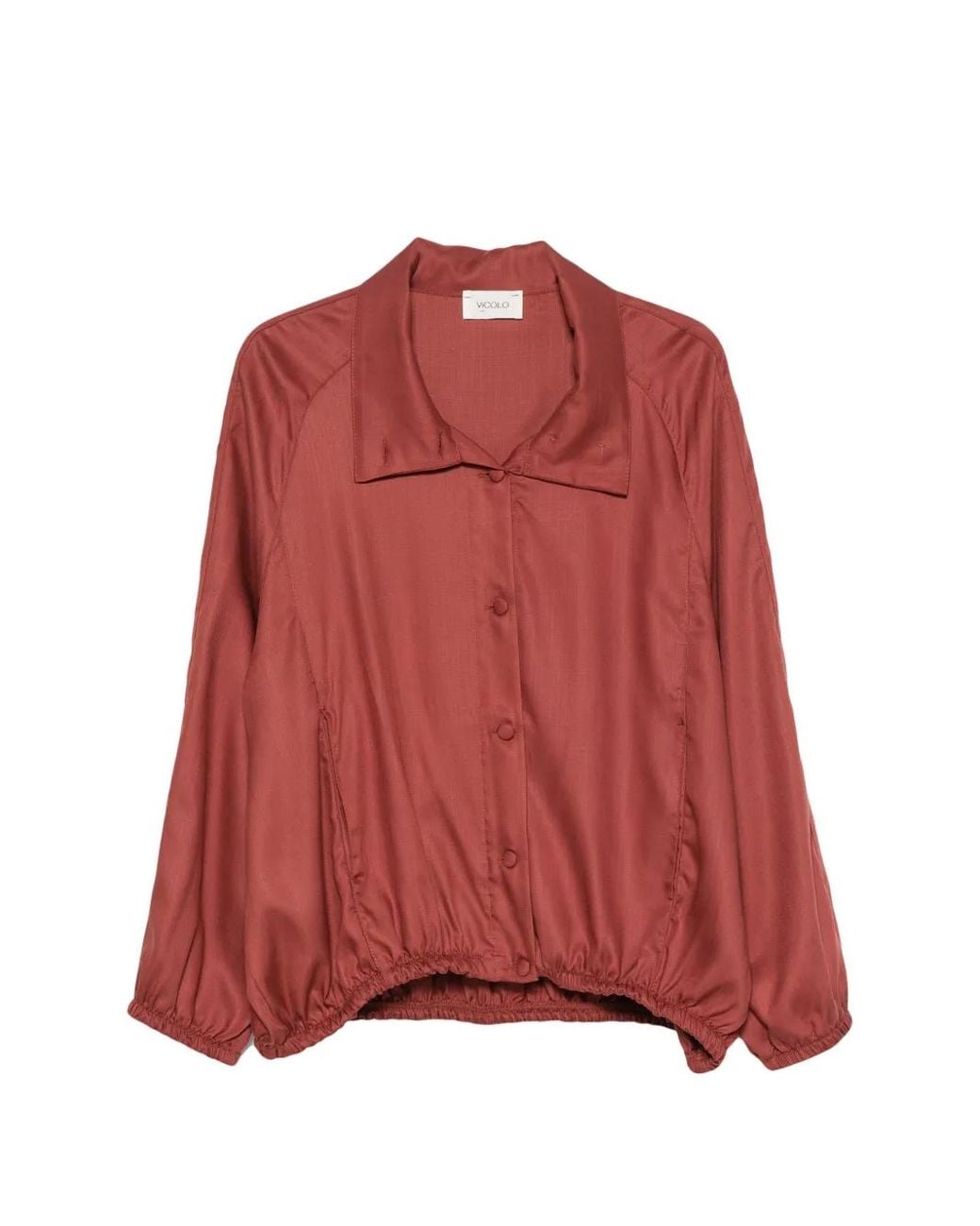 ViCOLO Red Button-Up High-Neck Top