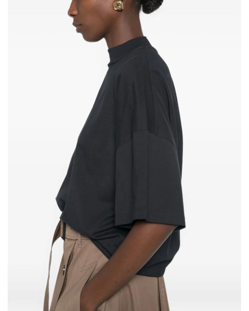 Jil Sander Blue Cotton Mock-Neck T-Shirt