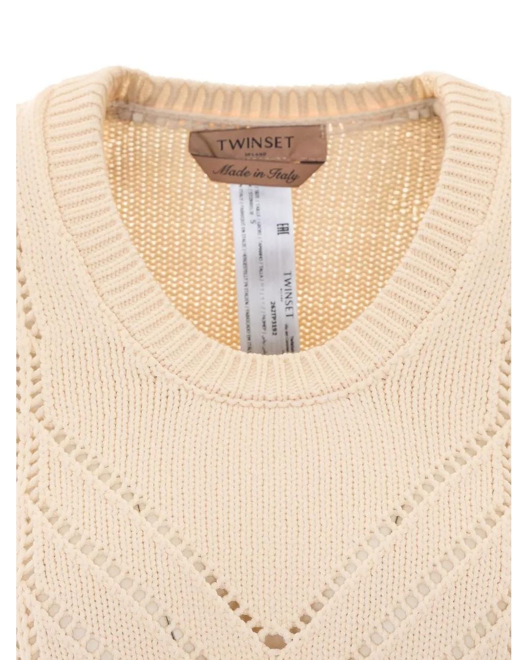 Twinset White Cropped Wool Blend Jumper With Chevron Design