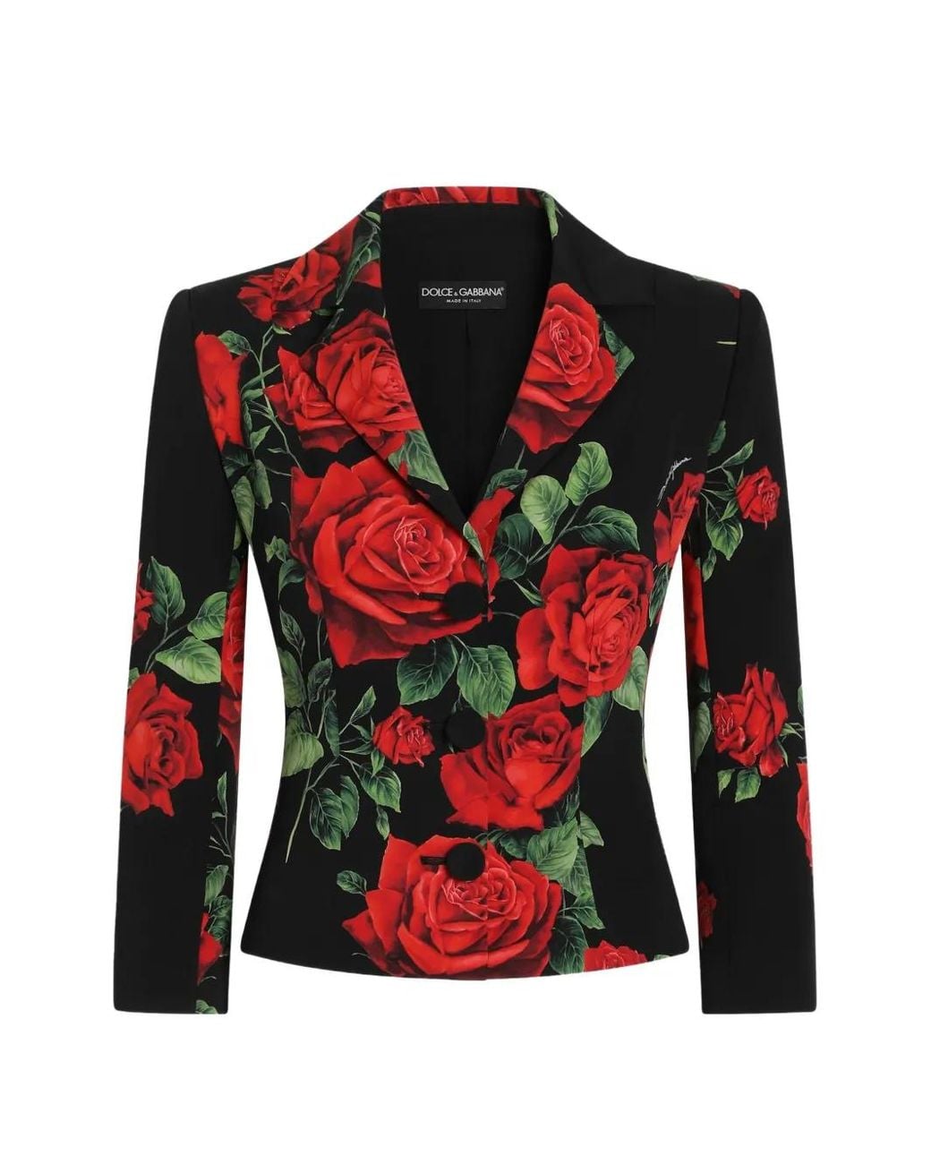 Dolce & Gabbana Red Rose-Print Charmeuse Single-Breasted Jacket