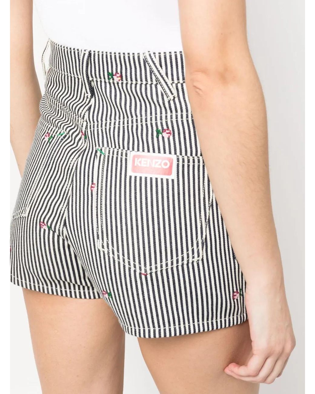 KENZO White Striped Embroidered High-Waisted Shorts