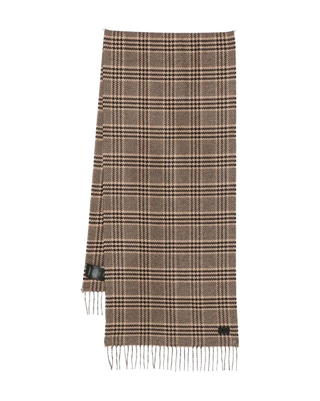 Saint Laurent Brown Check Fringed Scarf
