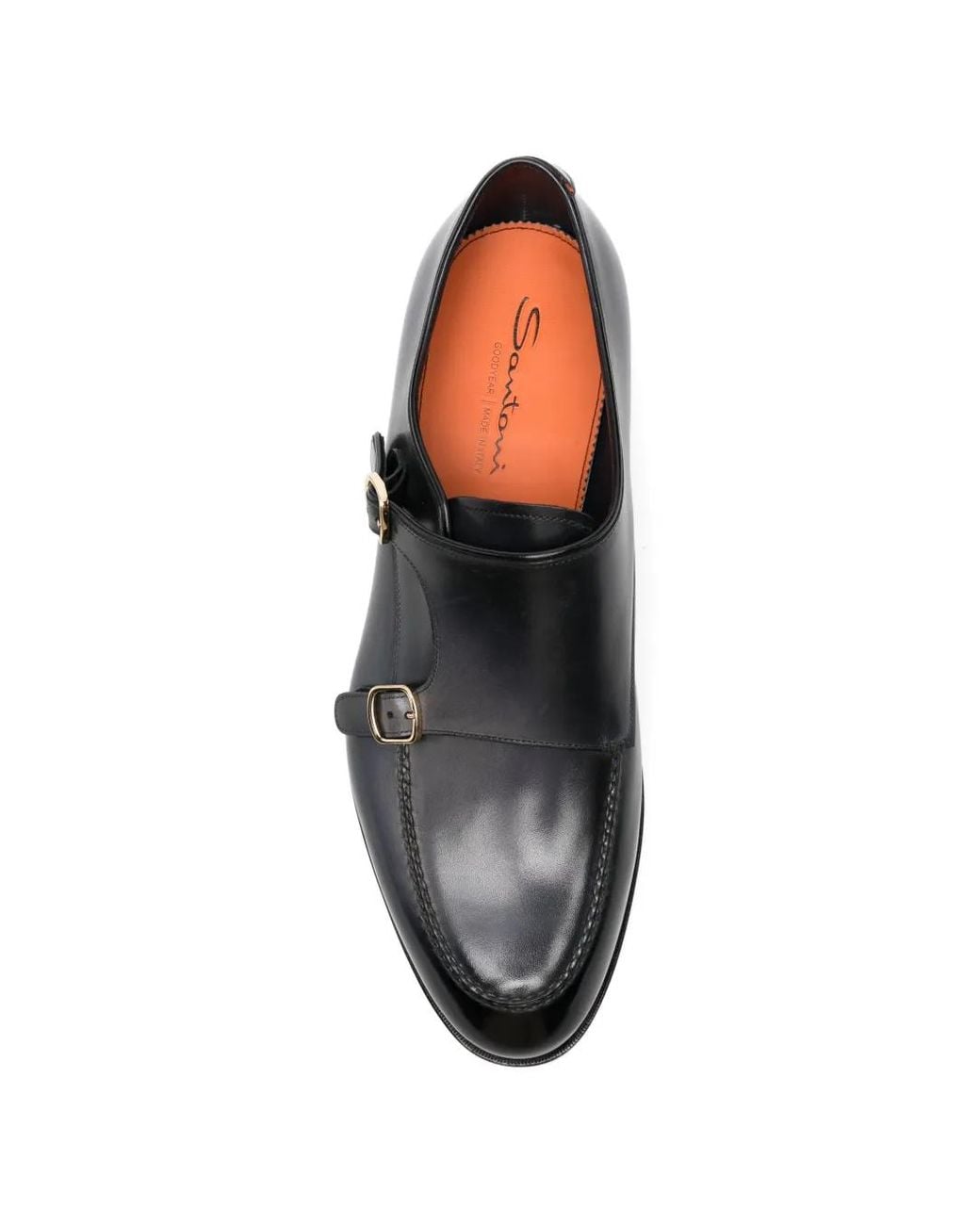 Santoni Black Buckle-Strap Leather Monk Shoes for men