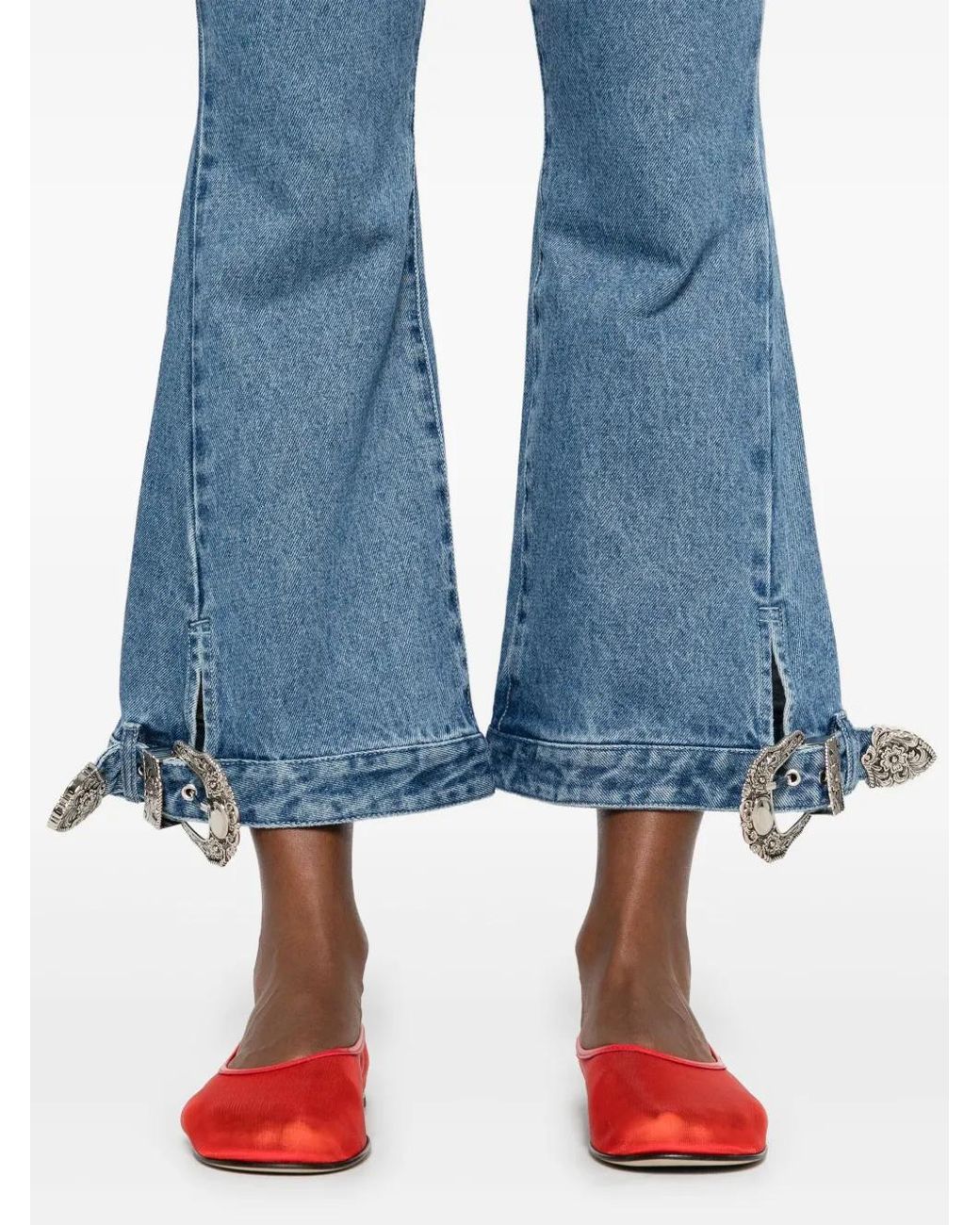 Marques'Almeida Blue Buckled-Detail Jeans