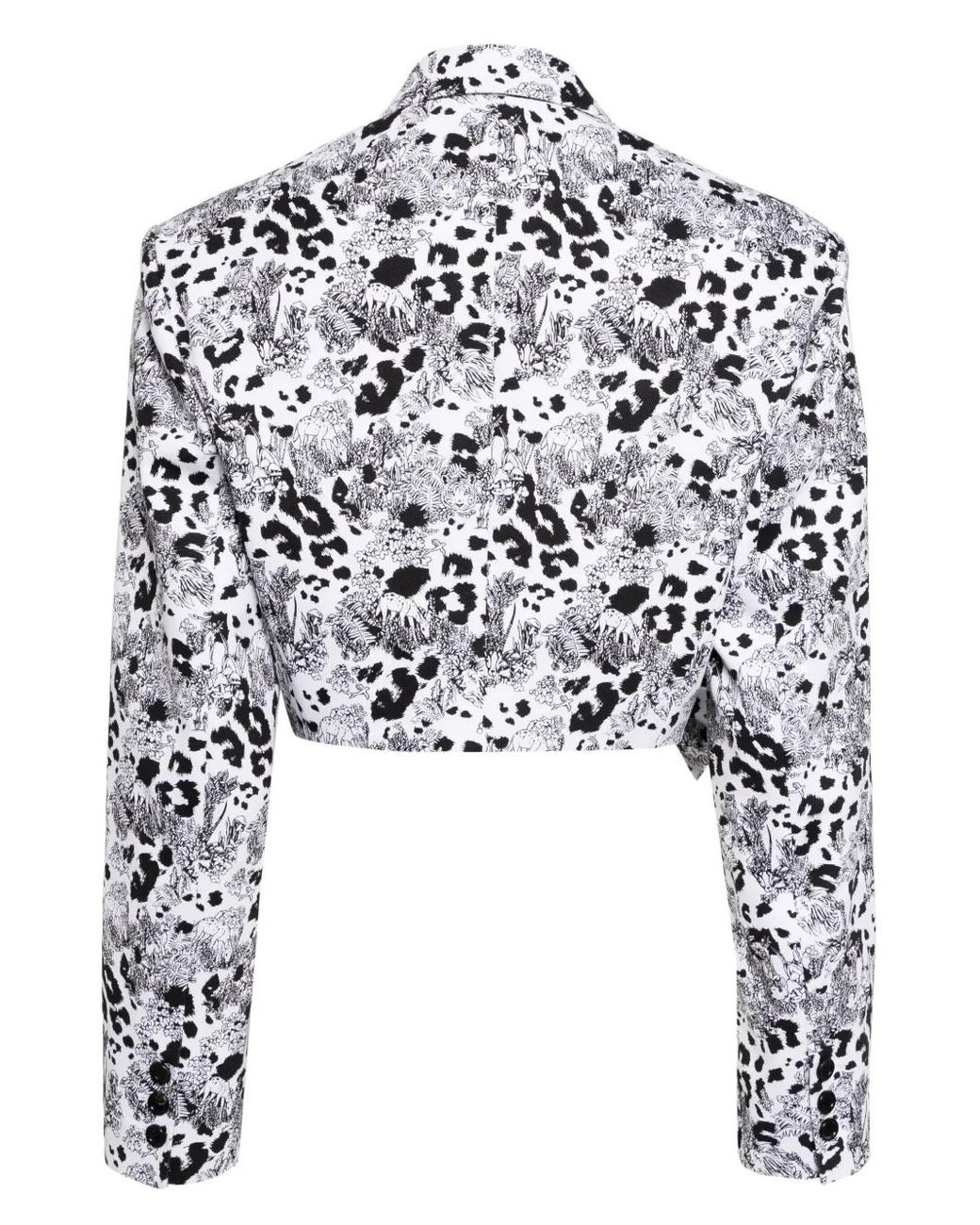 Pushbutton White Bow Printed Cropped Jacket