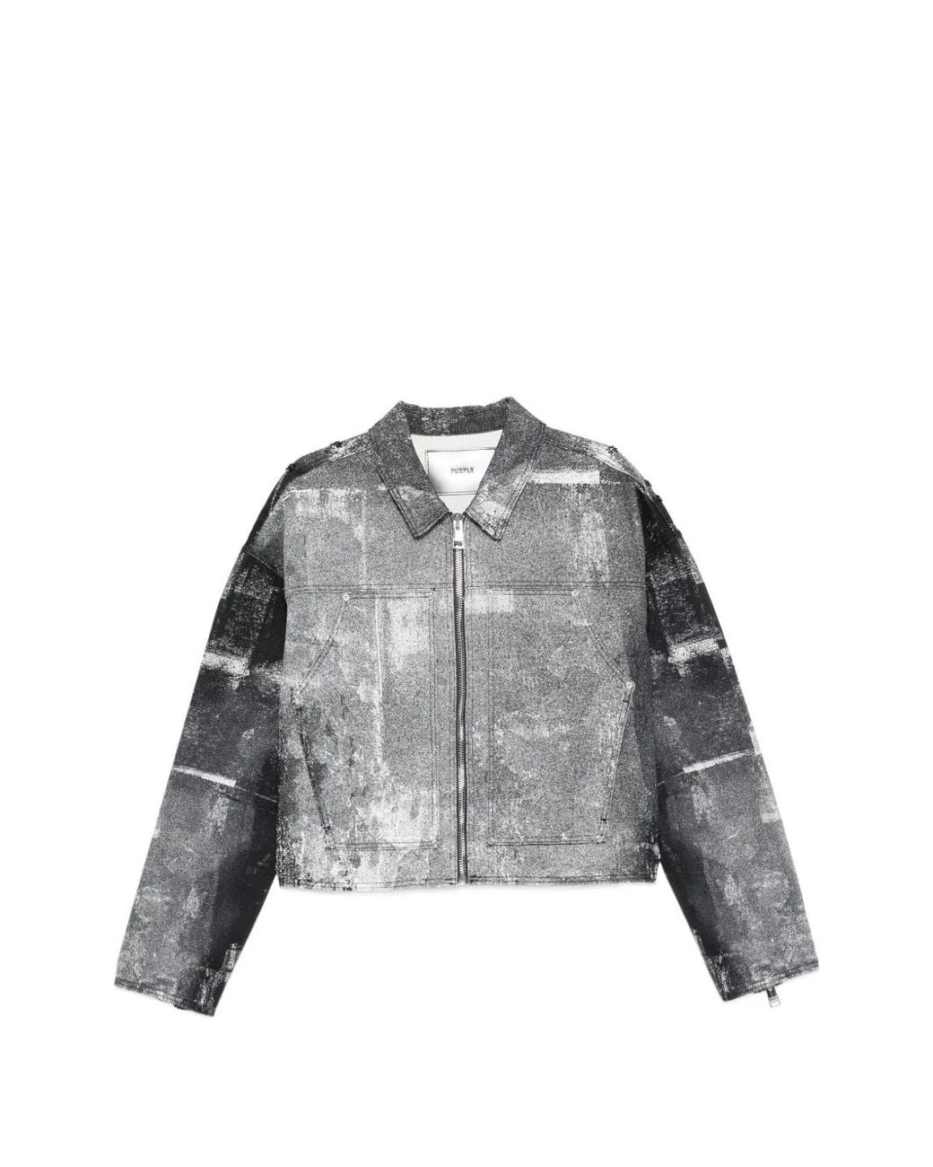 Purple Brand Gray Carpenter Palms Patterned Zip Jacket for men