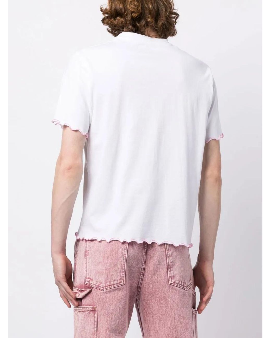 Palmier White Logo-Print Fluted-Hem T-Shirt for men