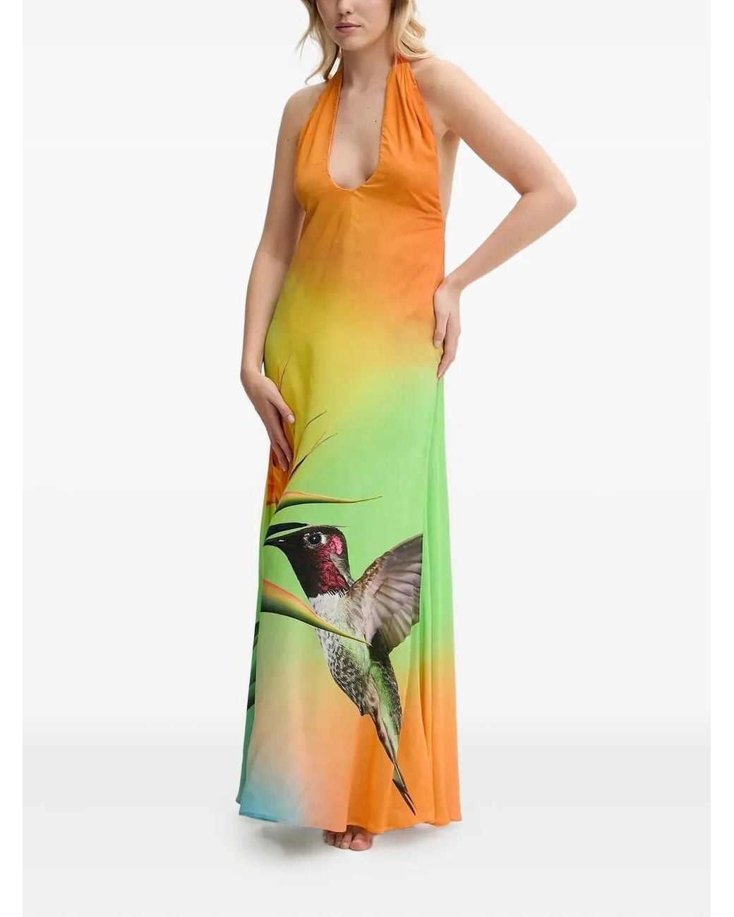 Desigual Green Robe Longue À Logo Imprimé