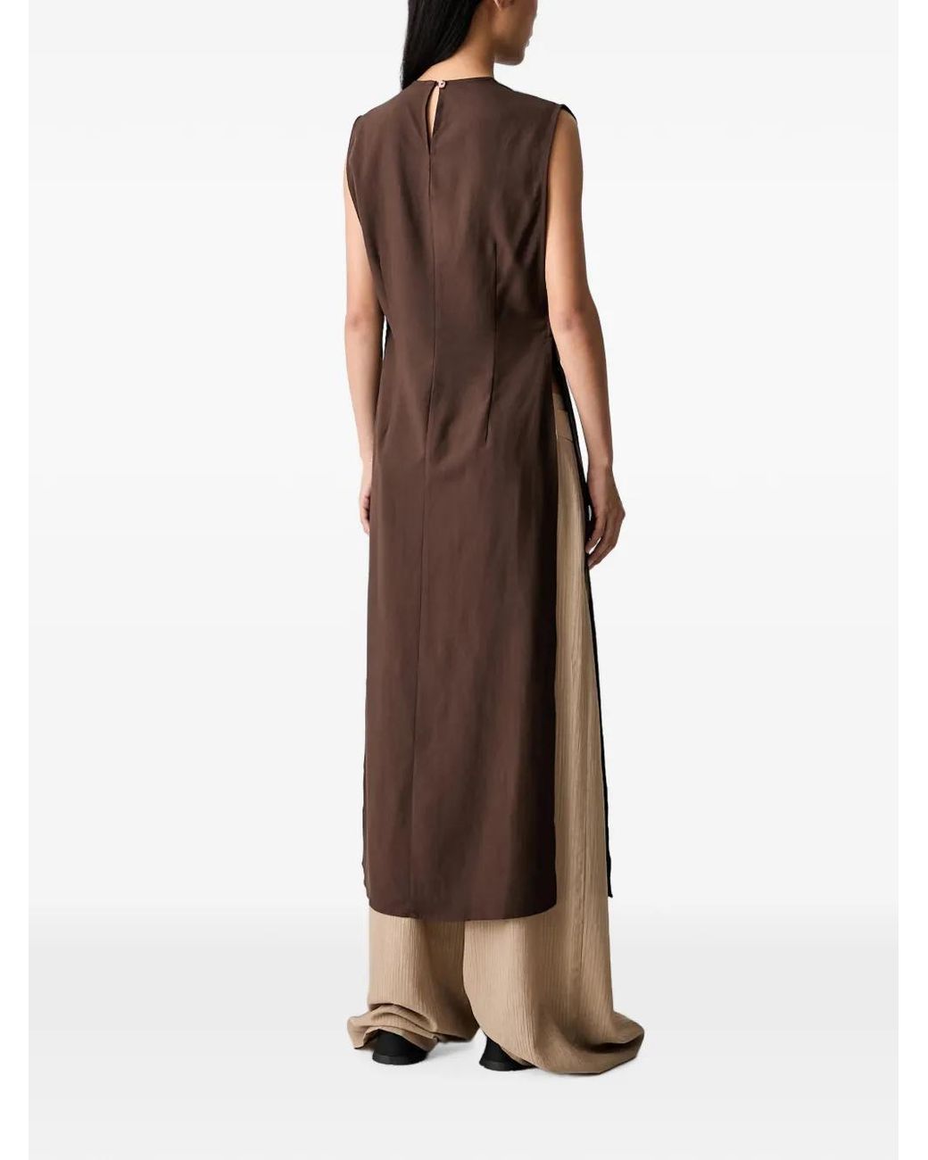 ViCOLO Brown Blouse Sans Manches À Fente Latérale
