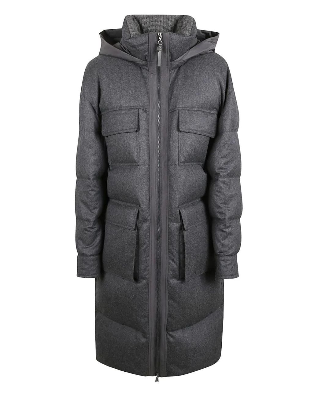 Brunello Cucinelli Gray Hooded Padded Coat